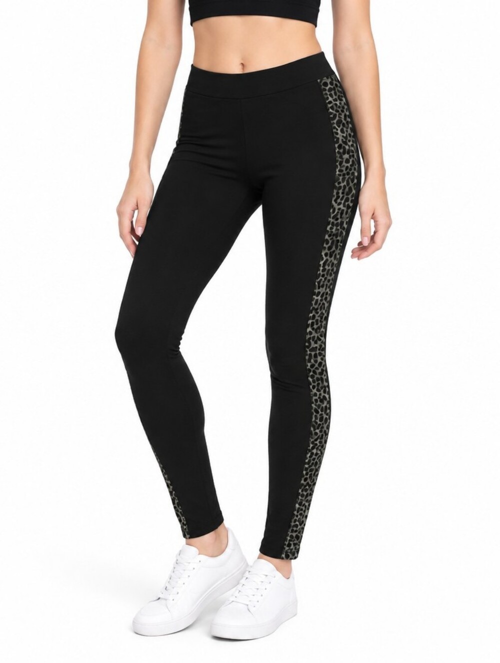 Pro Player Black Track Pants with Gray Leopard-Print Trim